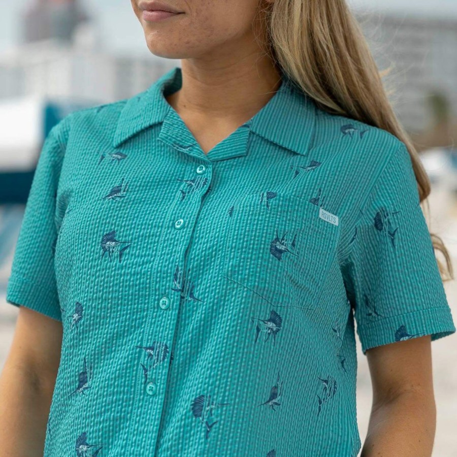 RSVLTS Sailfish Women'S Stretch Seersucker Short Sleeve Shirt Online