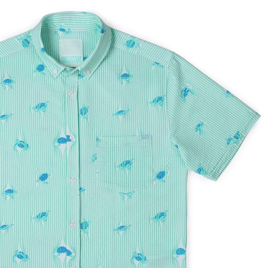 RSVLTS Sea Turtles Stretch Seersucker Short Sleeve Shirt New