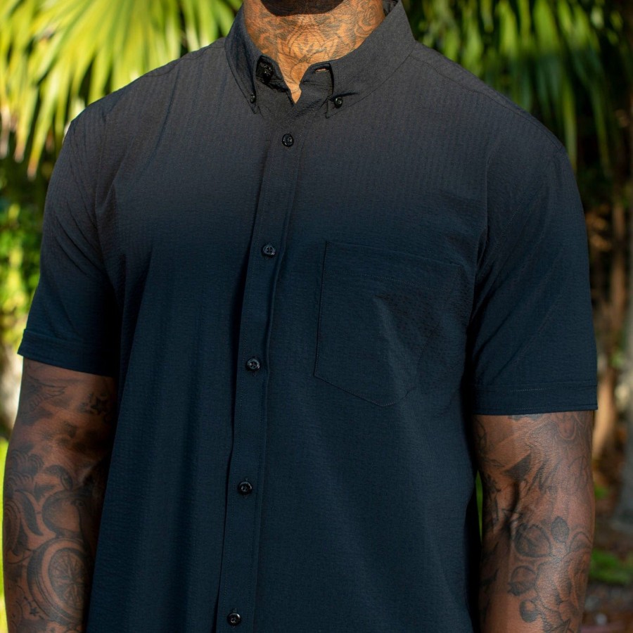 RSVLTS Anthracite Stretch Seersucker Short Sleeve Shirt Hot